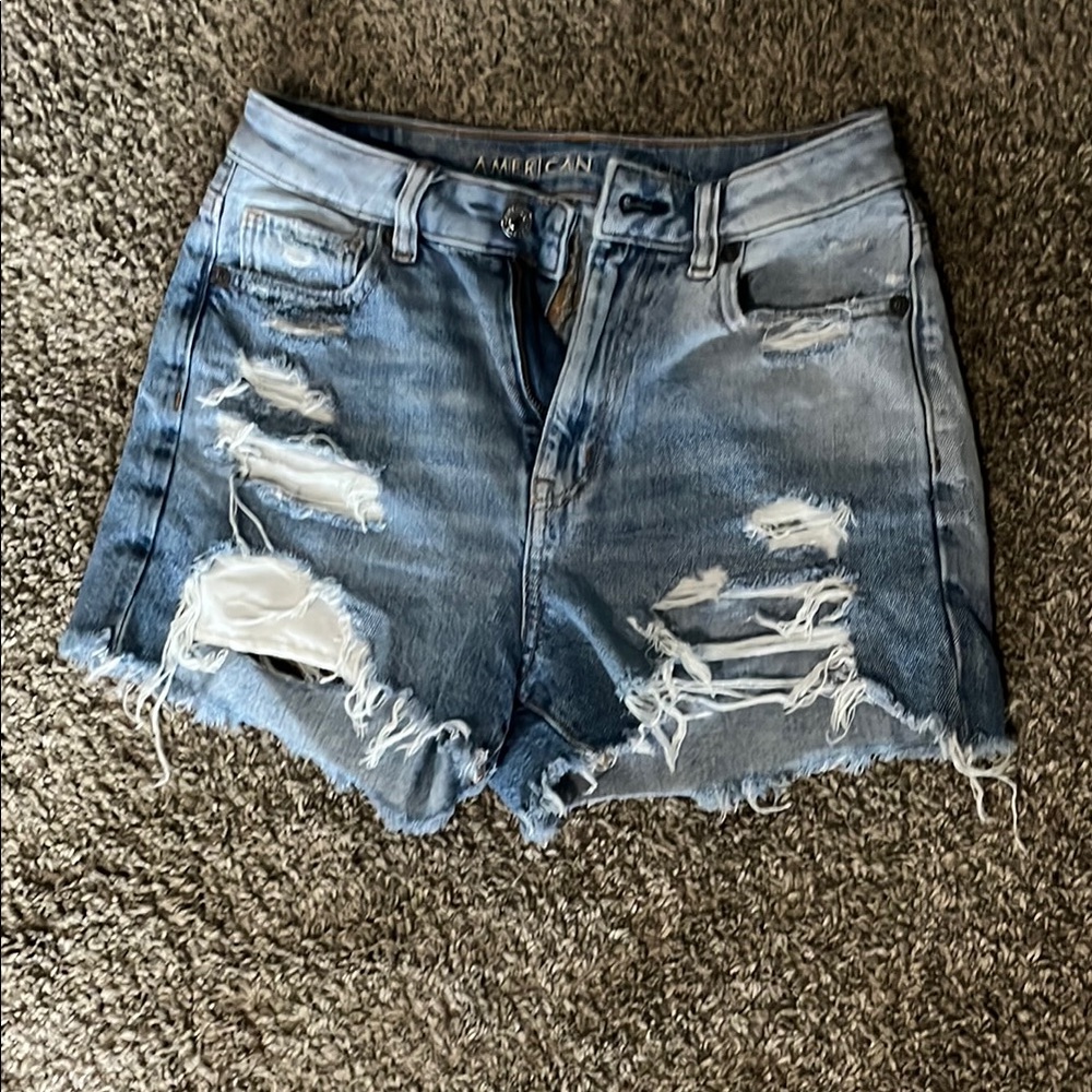 American Eagle Outfitters Women's Ripped Light Blue Jean Shorts